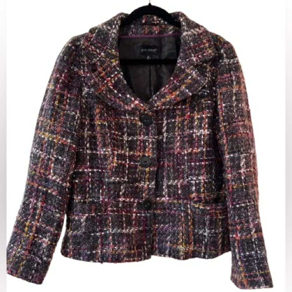 Vintage Dialogue Rainbow Wool/Cotton Blend Tweed Short Peacoat 
Size 14